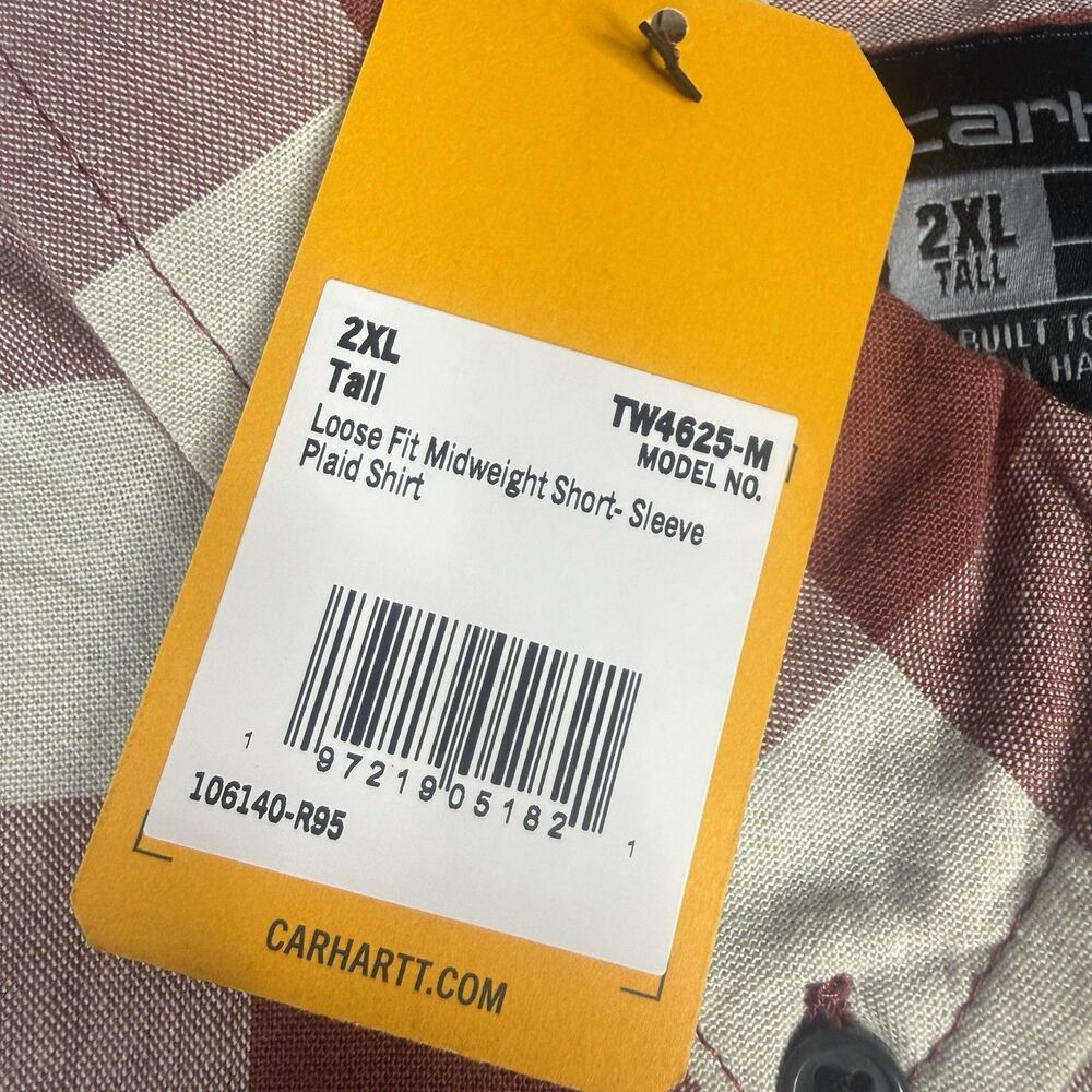 Carhartt Shirt Mens 2XL Tall Red Plaid Loose Fit Midweight Short Sleeve 106140 - Picture 6 of 12